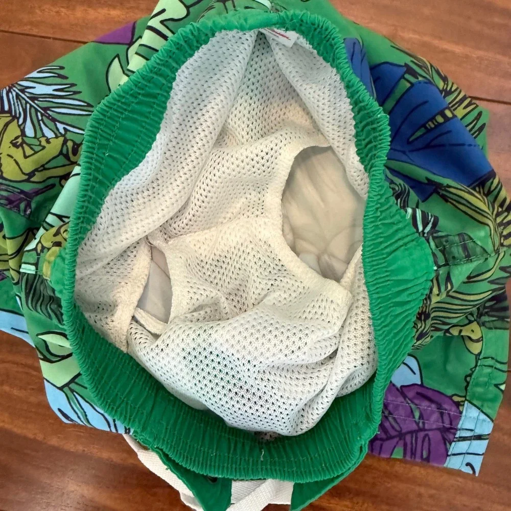 Hanna Andersson Kids Sunblock Swim Shorts Green Jungle Chameleon Frog Print US 3
